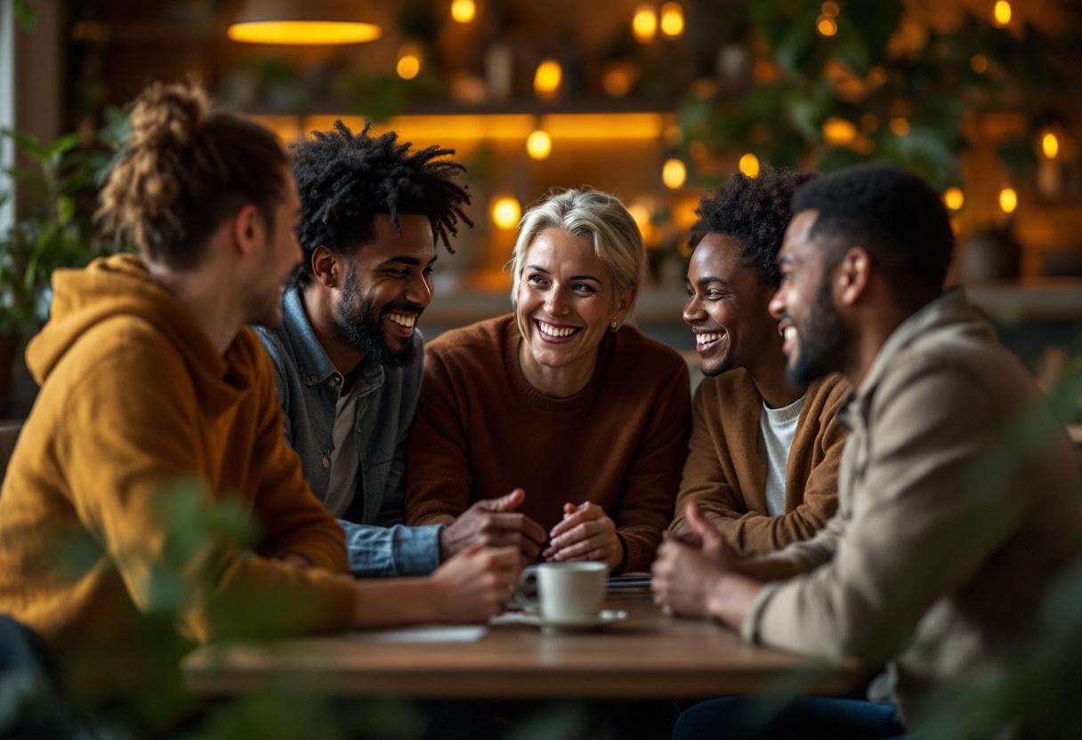 A photograph of a diverse group of leaders engaged in a deep